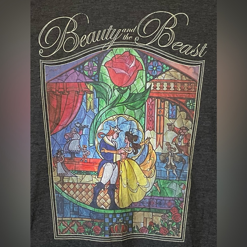 NWOT LARGE. Disney Beauty And The Beast Stained Glass Look T-shirt.